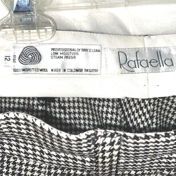 100% WORSTED WOOL HOUNDSTOOTH DRESS PANTS PLEATED BLK/WHT SZ 12